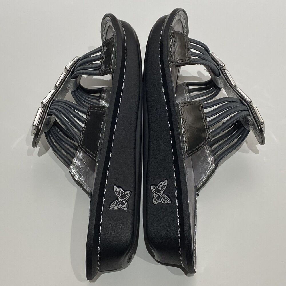 Alegria Pisa Sandals Chrome Leather Silver Studded Toe Post EU 36, US 6-6.5 EUC - Picture 7 of 8